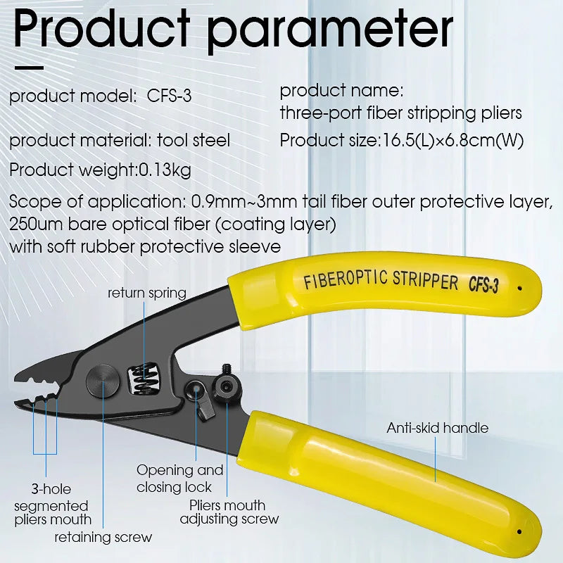 CFS-3 Three-port Fiber Optical Stripper Wire Strippers FTTH Tools Optical Fiber Stripping Pliers