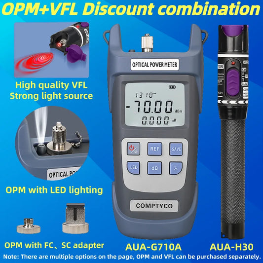 FTTH Fiber Optic Cable Tester Tool Kit (Optional) Optical Power Meter(OPM -70 ~+10dBm)&Visual Fault Locator(30/1/10/20/50mw VFL)